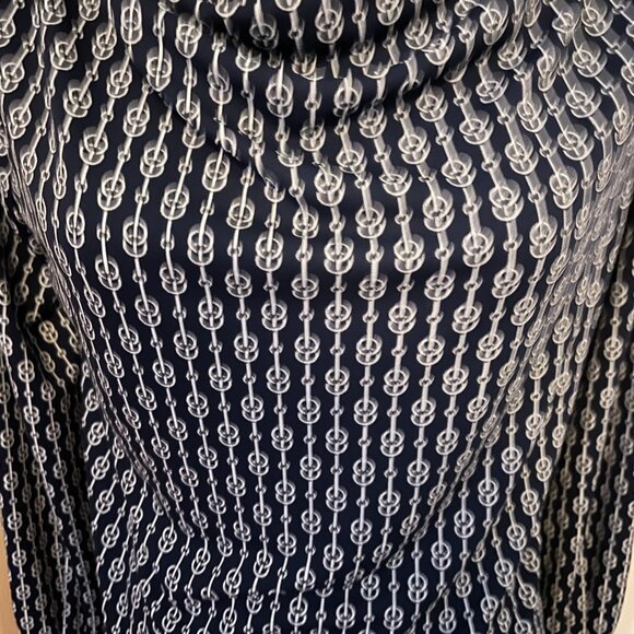 Ann Taylor Classic Navy and White Pattern Blouse Drape Neckline (Size M) - Picture 4 of 12